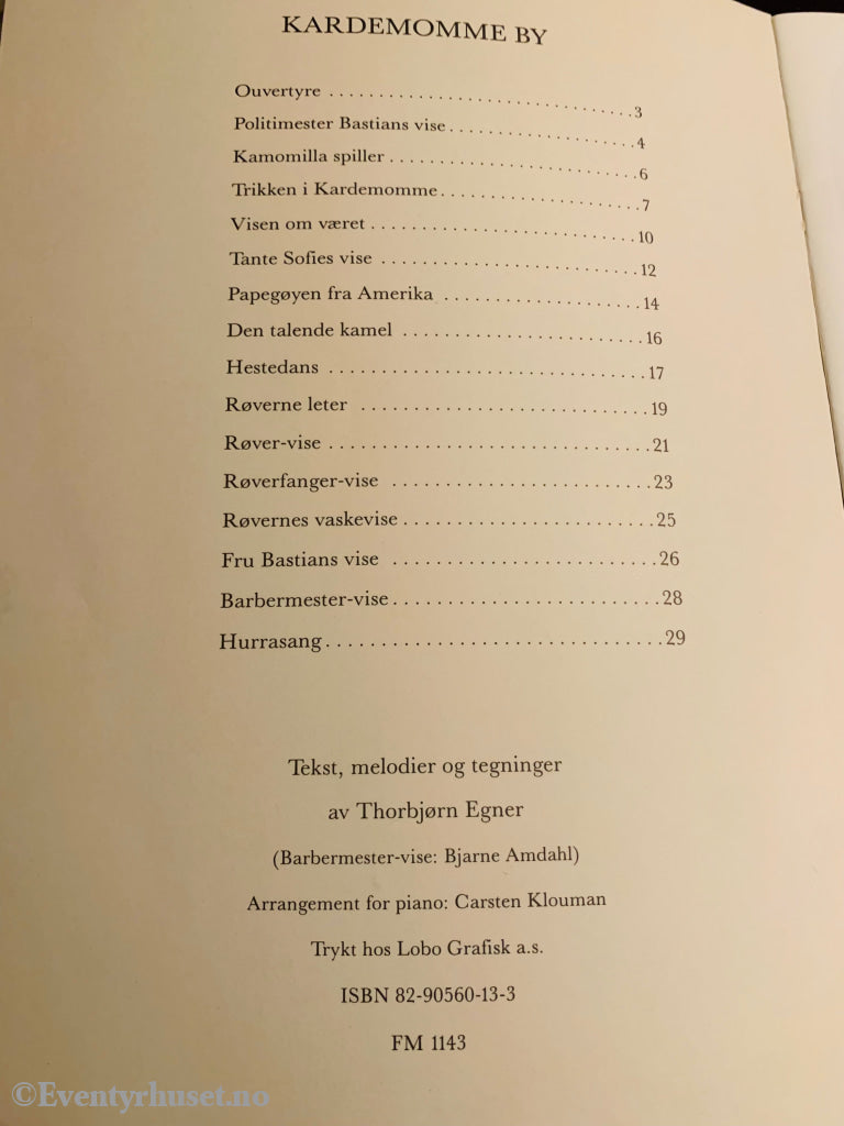 Thorbjørn Egner. Folk Og Røvere I Kardemomme By. Notehefte. Hefte