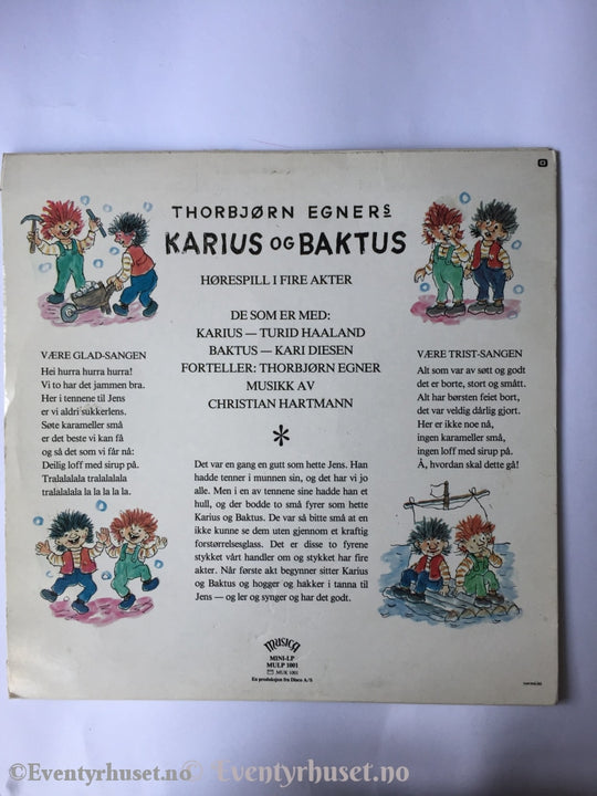 Thorbjørn Egners Karius Og Baktus. Grammofon Plate. Plate