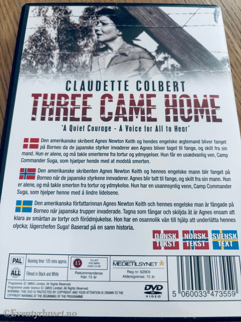 Three Came Home. DVD.