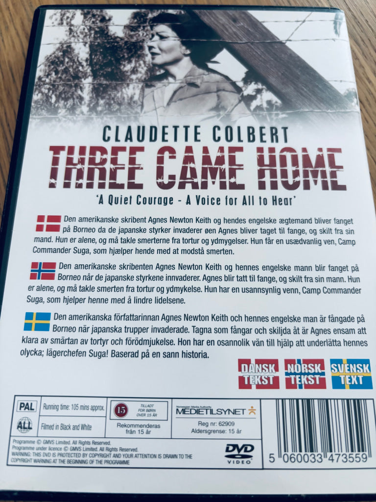 Three Came Home. DVD.
