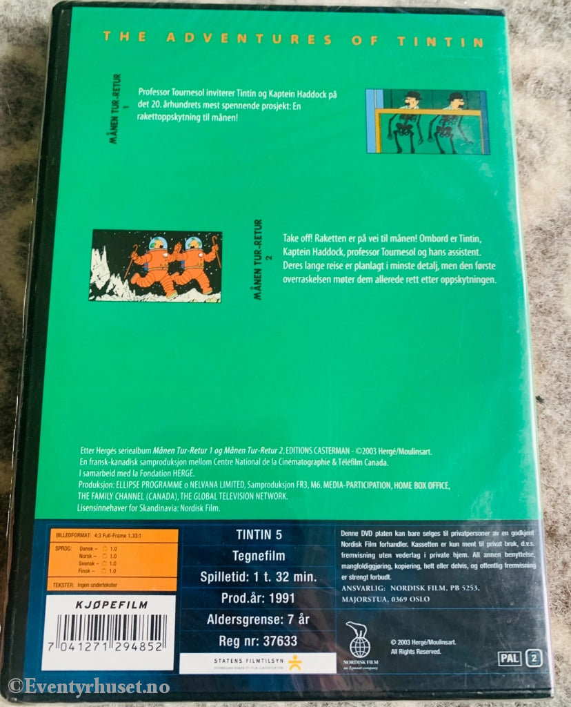 Tintin 5. Månen Tur-Retur 1 & 2. 1991. Dvd. Ny I Plast! Dvd