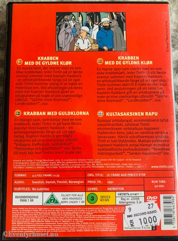 Tintin - Krabben Med De Gyldne Klør. 1991. Dvd. Dvd