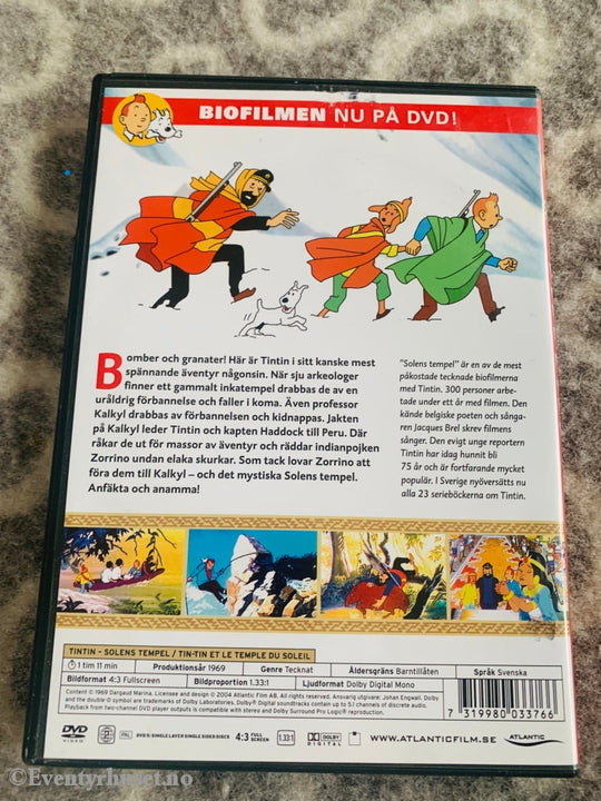 Tintin - Solens Tempel. 1969. Dvd. Svensk Utgave Med Norsk Tale. Dvd