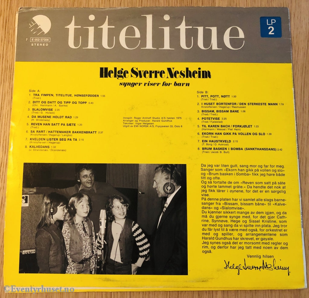 Titelitue Helge Sverre Nesheim Synger Sanger For Barn. 1975. Lp. Lp Plate