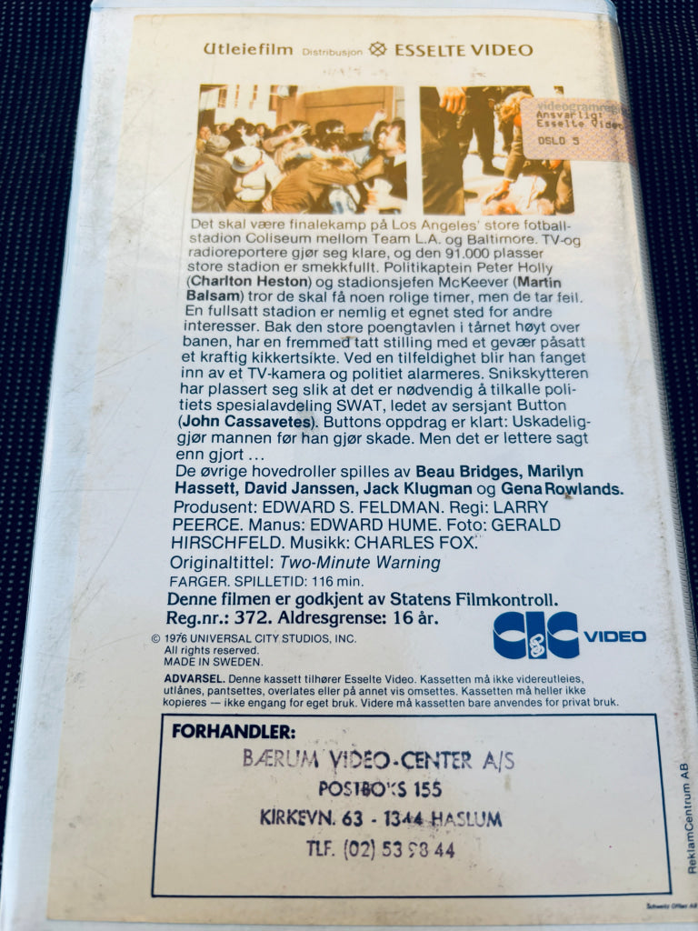 To minutters varsel. 1976. VHS Big Box. VHS