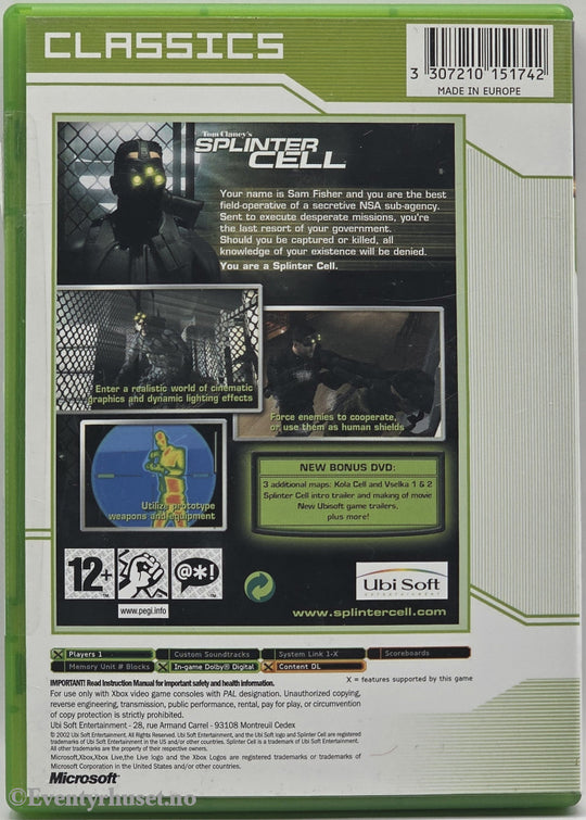 Tom Clancy's Splinter Cell . Xbox.