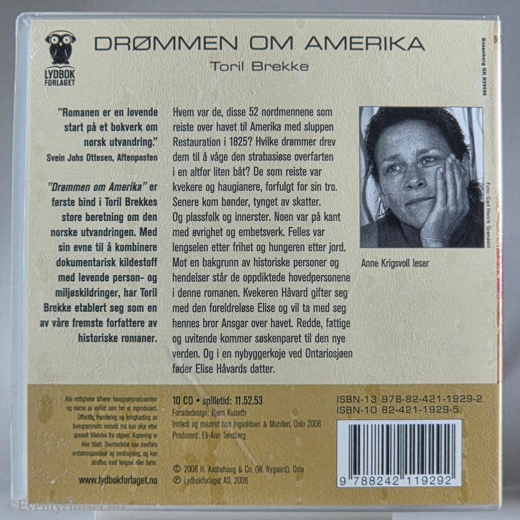 Toril Brekke 2010 Drømmen om Amerika. Lydbok på CD.