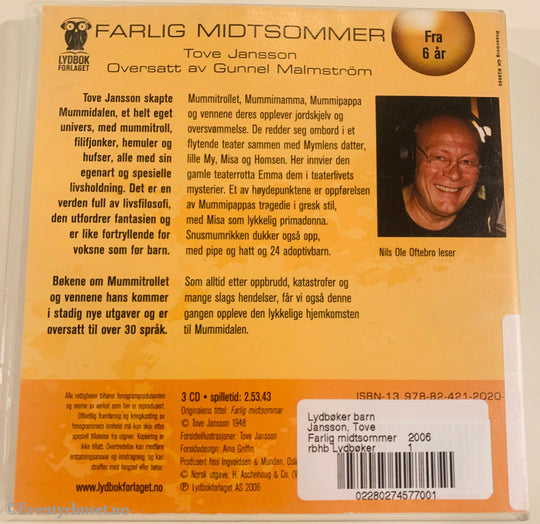 Tove Jansson. 1948/06. Farlige Midtsommer. Lydbok På 3 Cd. Utleie-Versjon.