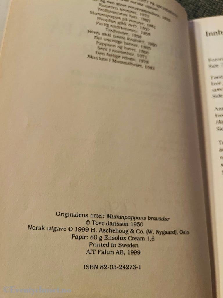 Tove Jansson. 1950/99. Mummipappa På Eventyr. Fortelling