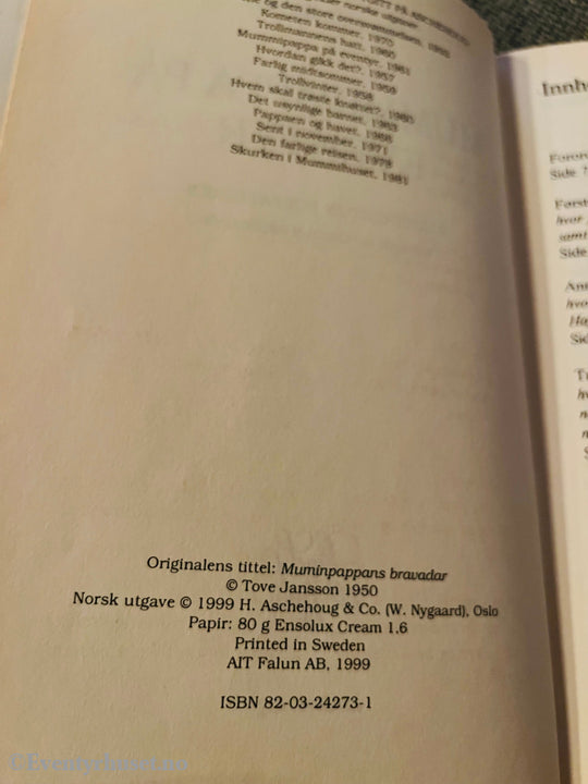 Tove Jansson. 1950/99. Mummipappa På Eventyr. Fortelling