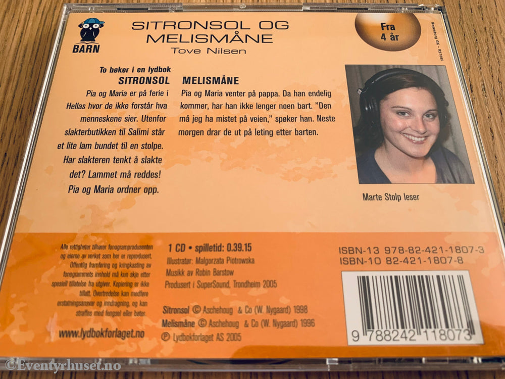 Tove Nilsen. 1996/05. Sitronsol Og Melismåne. Lydbok På 1 Cd.