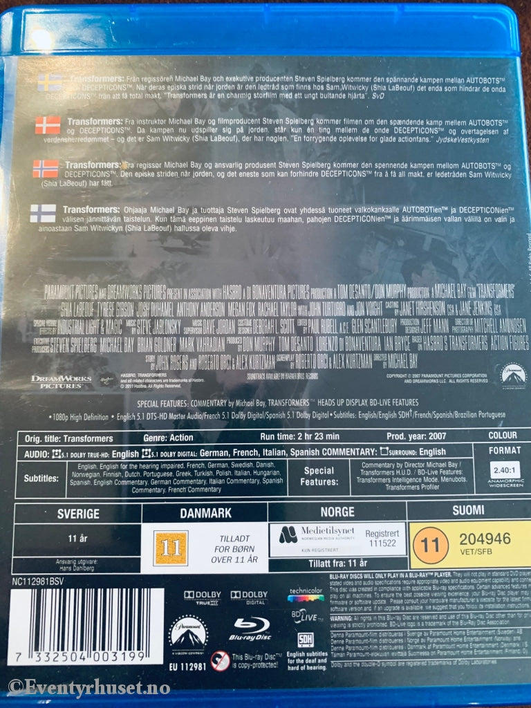 Transformers. Blu-Ray. Blu-Ray Disc