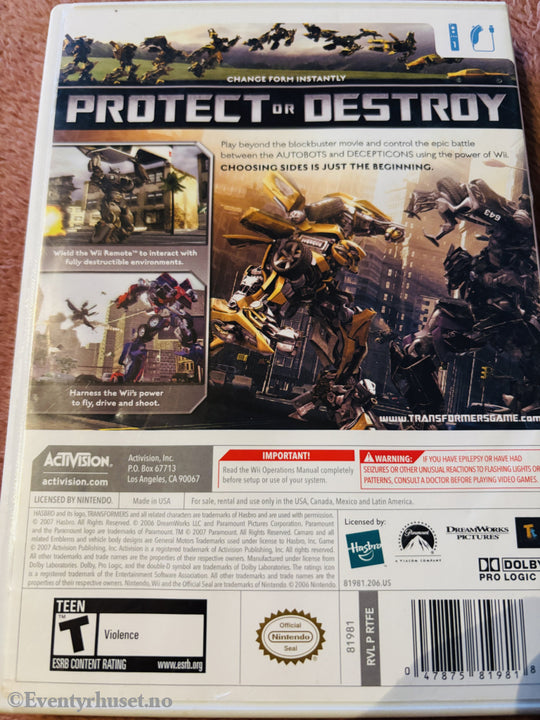 Transformers: The Game. Nintendo Wii.