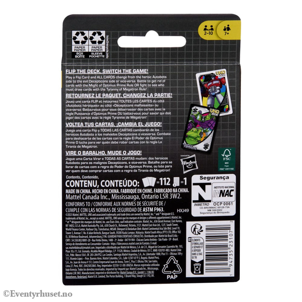 Transformers UNO Flip! Card Game Games