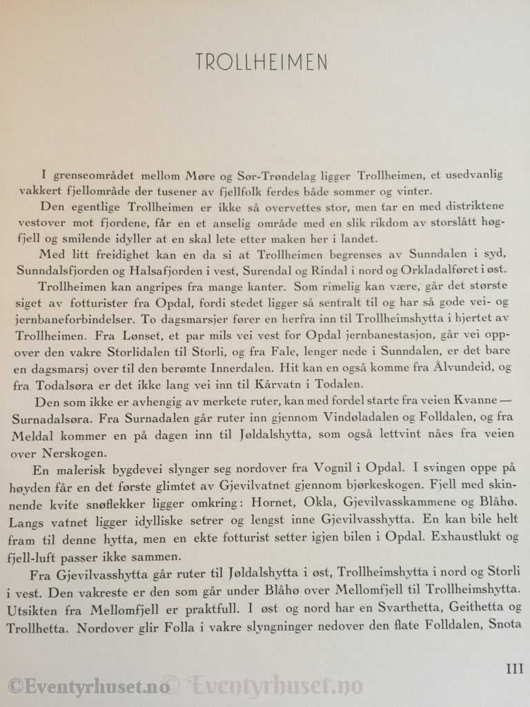 Trollheimen Og Sylene. 1947. Faktabok