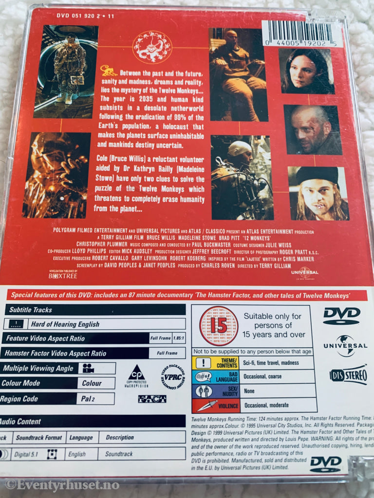 Twelve Monkeys. 1995. DVD glassboks.