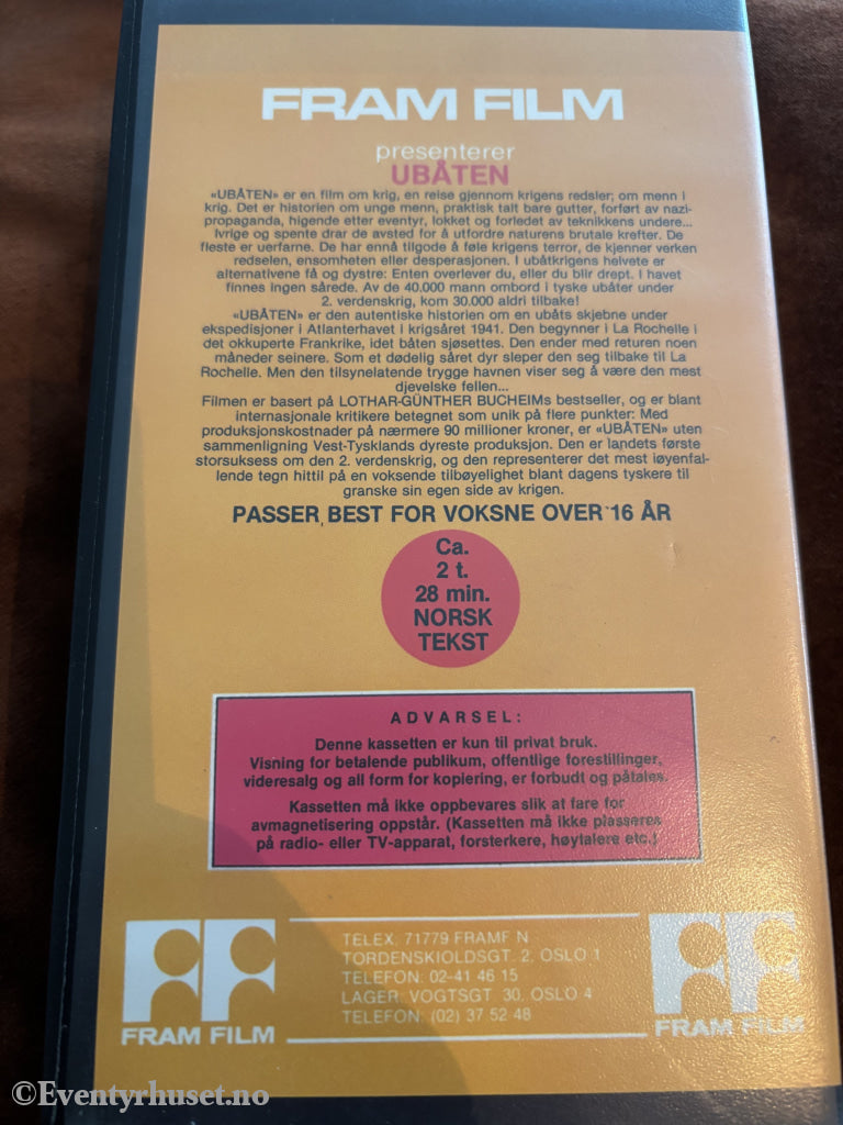 Ubåten (Das Boot). VHS.