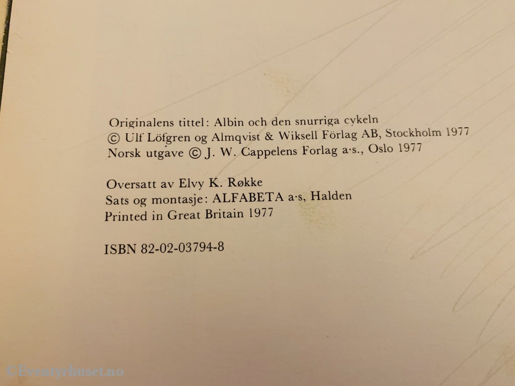 Ulf Lögren. 1977. Albin Og Den Snurrige Sykkelen. Fortelling