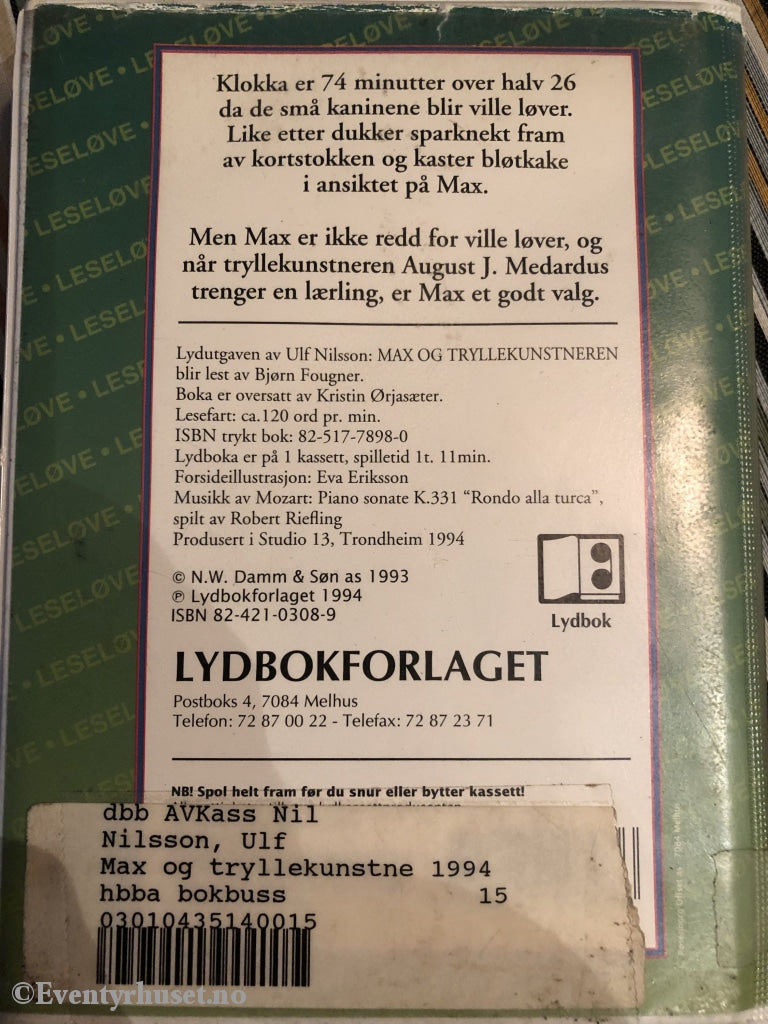 Ulf Nilsson. 1994. Max Og Tryllekunstneren. Kassettbok. Kassettbok
