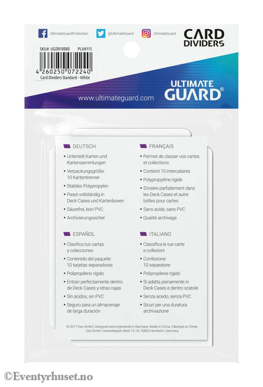 Ultimate Guard Card Dividers Standard Size (10) - White Storage & Protection