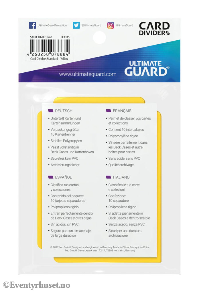Ultimate Guard Card Dividers Standard Size (10) - Yellow Storage & Protection