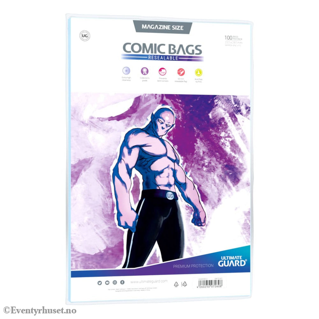 Ultimate Guard Comic Bags Resealable (100) - Magazine Size Storage & Protection