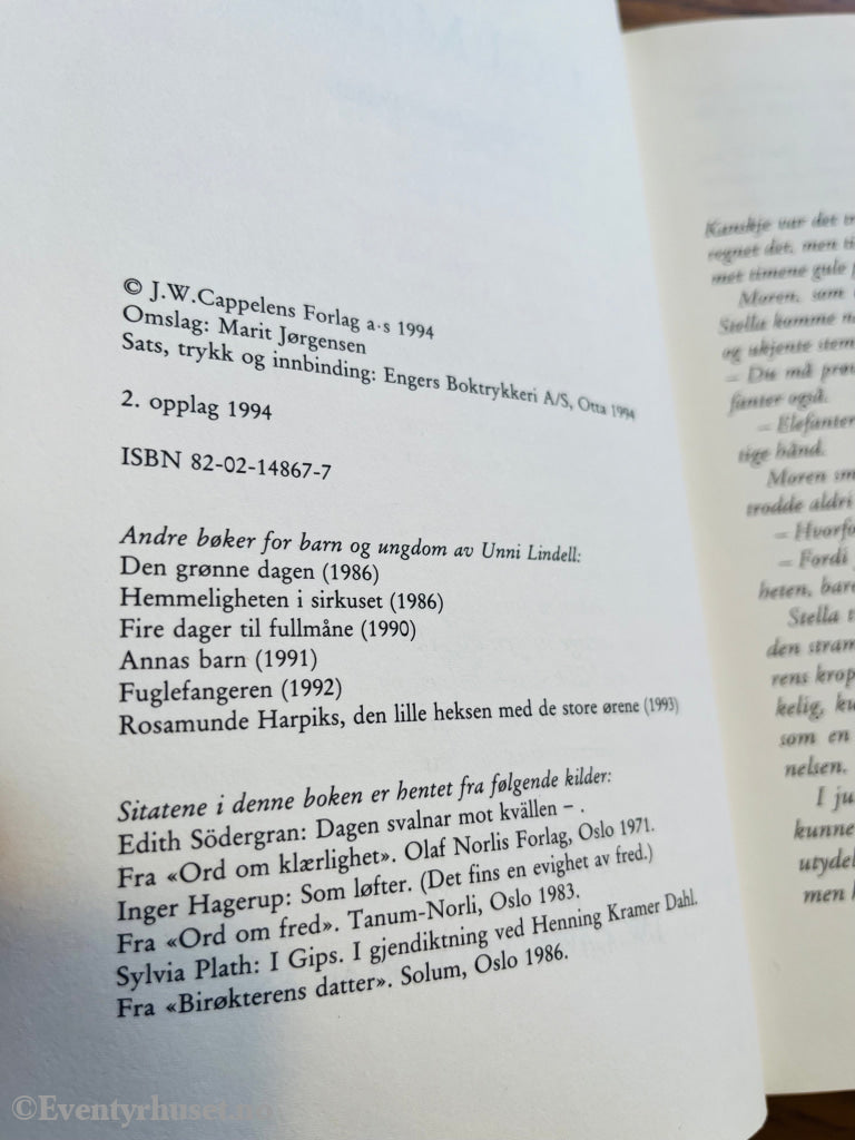 Unni Lindell. 1994. Sugemerket. Bok.