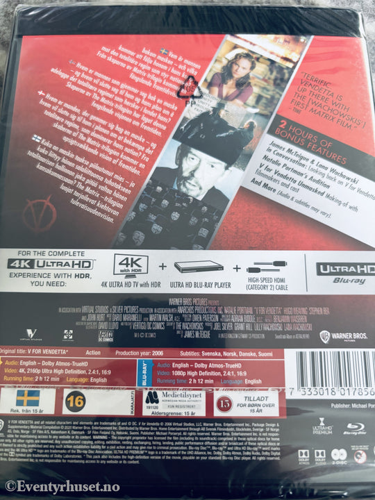 V for Vendetta. 2005. 4K Ultra HD + Blu-ray. Ny i plast!