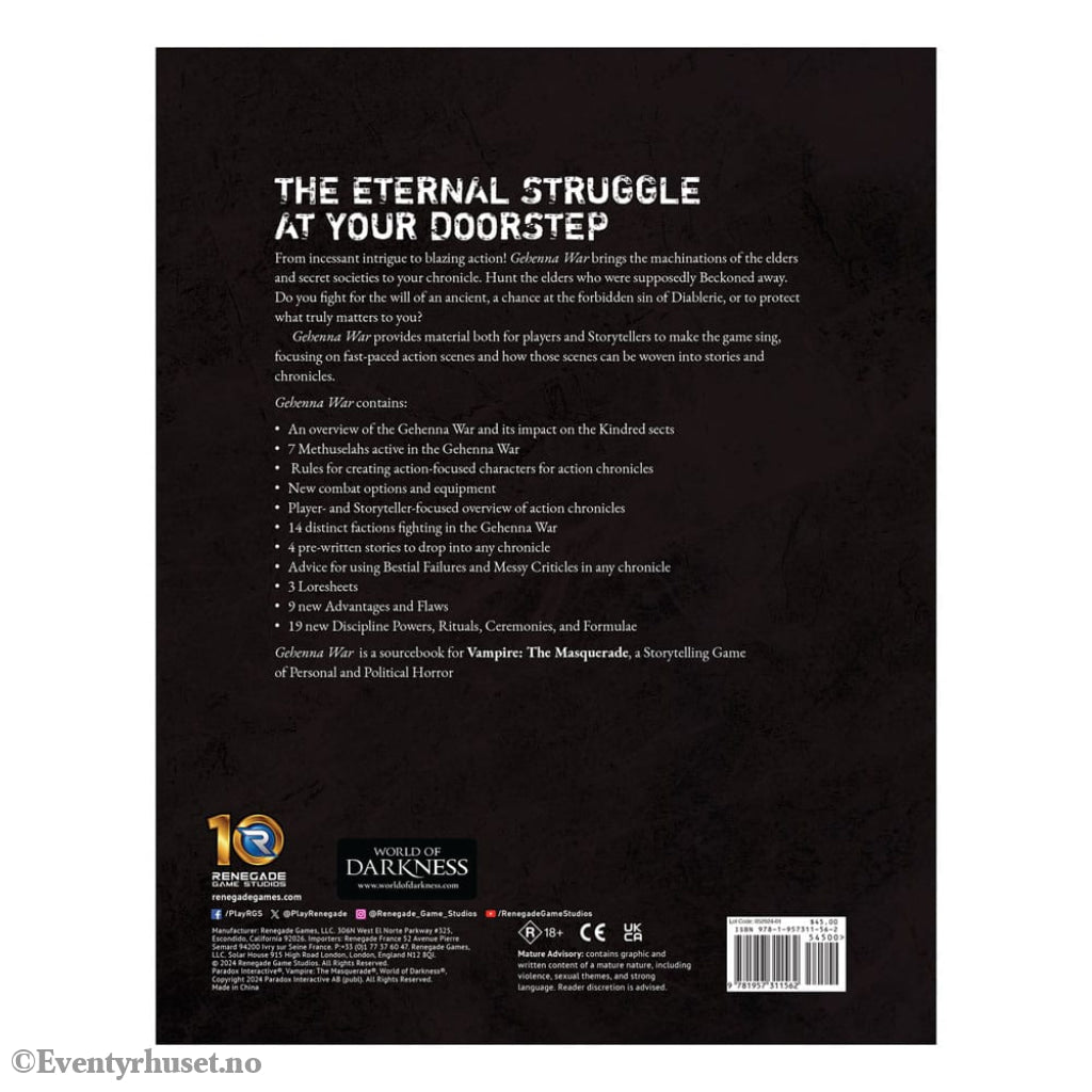 Vampire: The Masquerade 5th Edition RPG book Gehenna War Sourcebook *Englische Version* Games