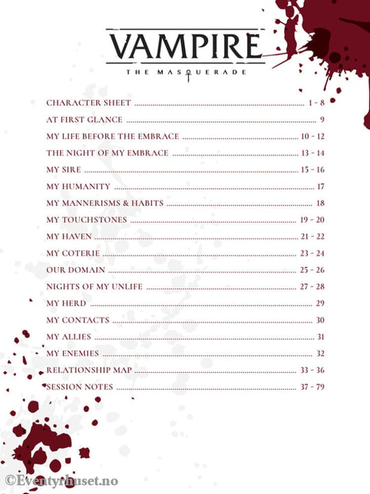 Vampire: The Masquerade 5th Edition RPG Journal Expanded Character Sheet Journal *Englische Version* Games