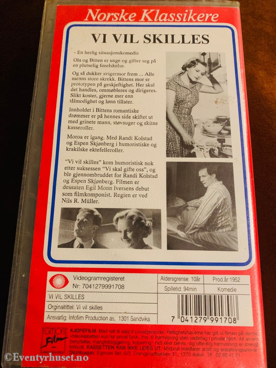 Vi Vil Skilles (Norske Klassikere). 1952. Vhs. Vhs