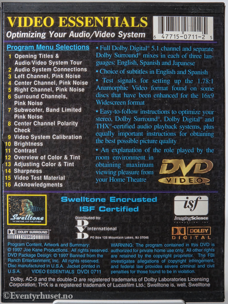 Video Essentials (1996). DVD. Snapcase.