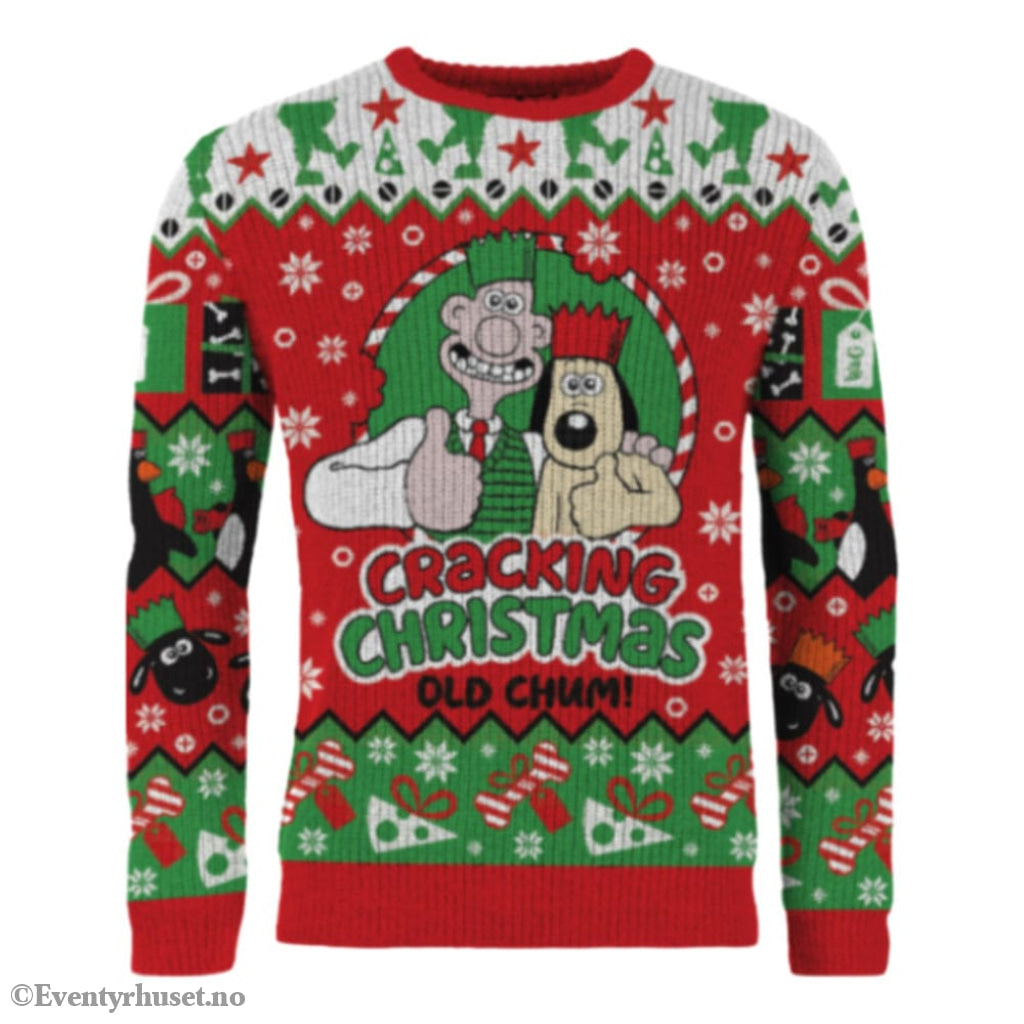 Wallace & Gromit Christmas Sweater Cracking Christmas Old Chum! Size M Fashion & Accessories