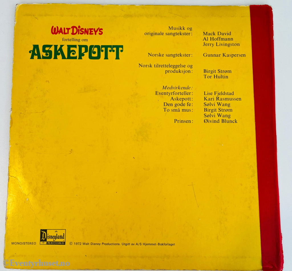 Walt Disney’s Askepott. 1971. Lp. Teipet Rygg. Lp Plate