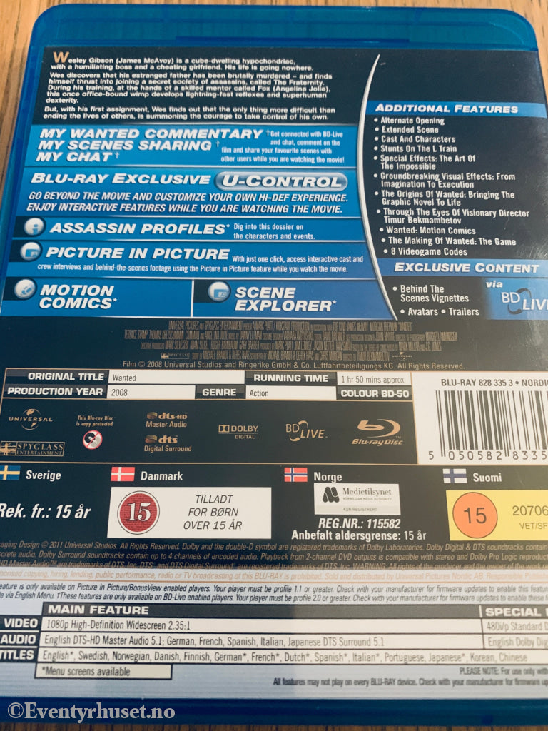 Wanted (2008). Blu-Ray.