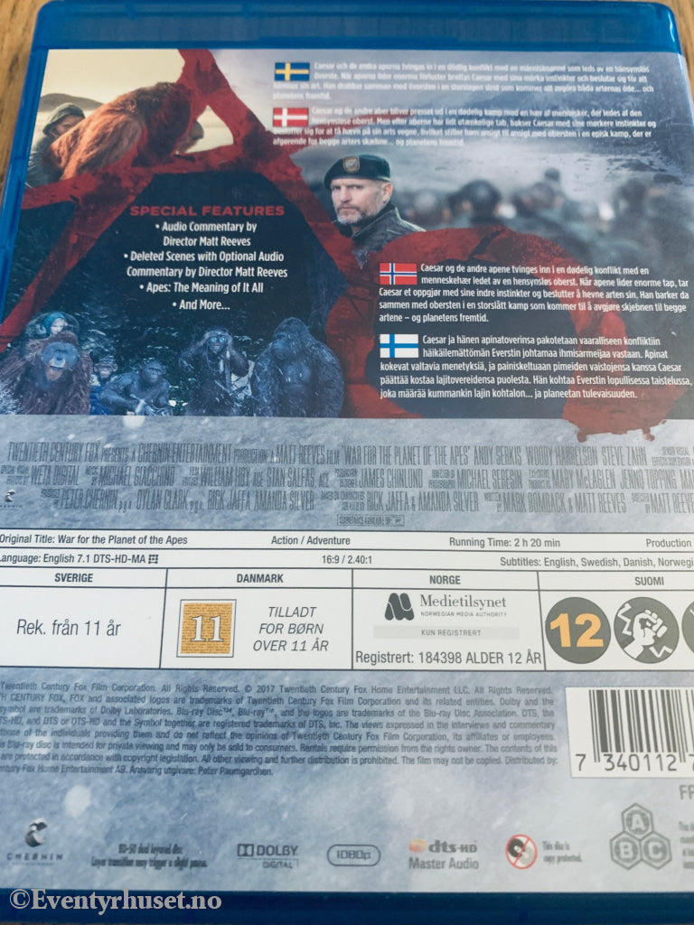 War for the Planet of the Apes (2017). Blu-Ray.