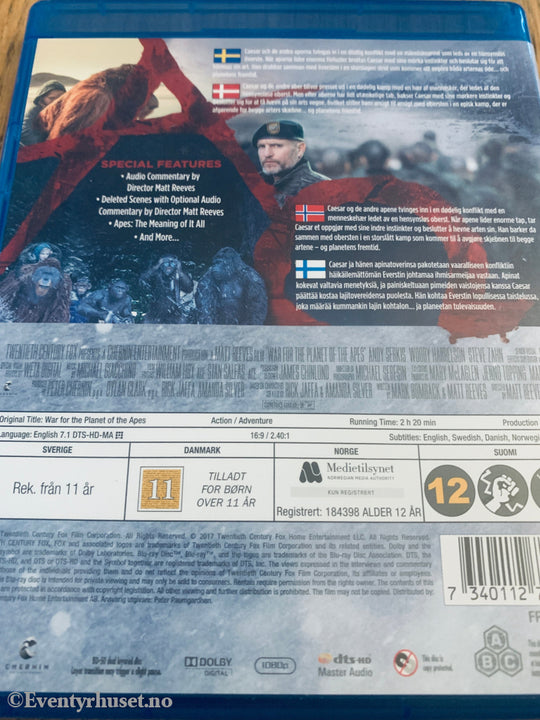 War for the Planet of the Apes (2017). Blu-Ray.