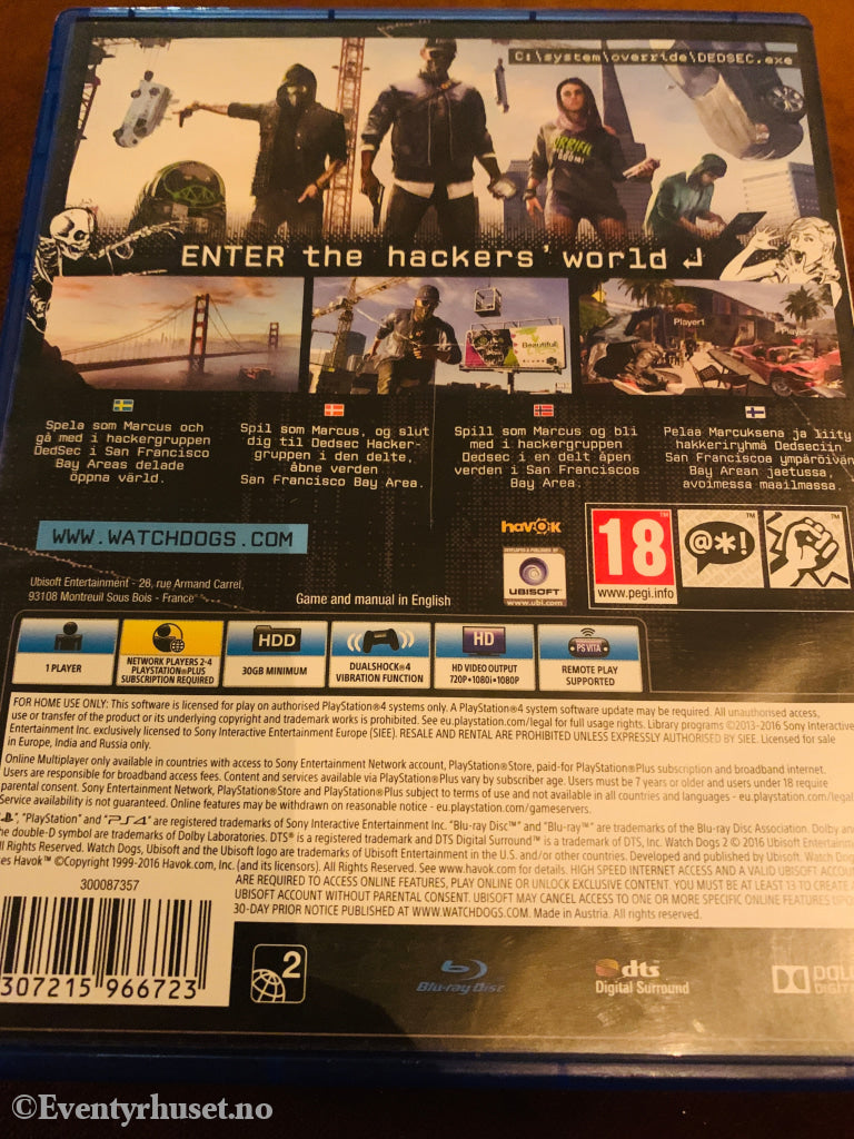 Watch Dogs 2. Playstation PS4-spill.