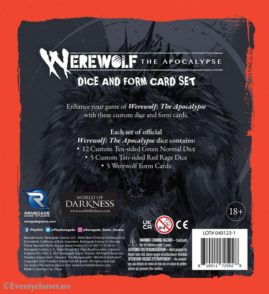 Werewolf: The Apocalypse 5th Edition RPG Dice and Form Card set Games