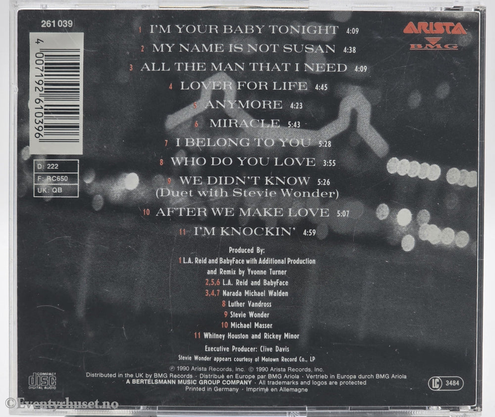 Whitney Houston. 1990. I'm Your Baby Tonight. CD.