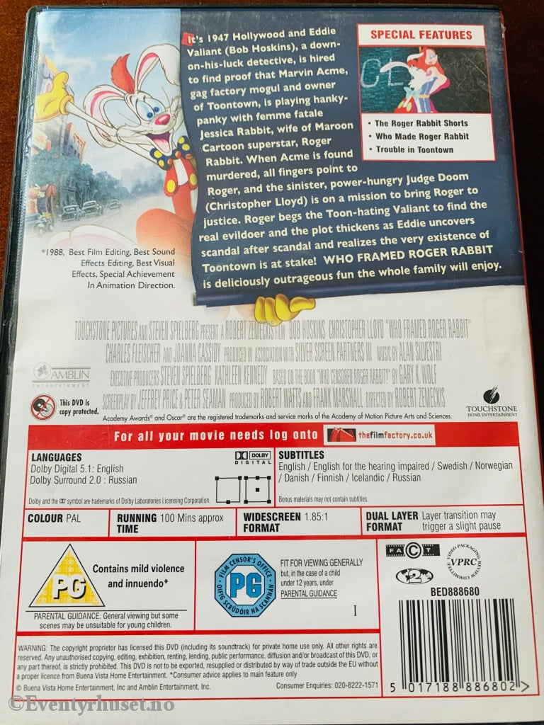 Who Framed Roger Rabbit! (Hvem Lurte Rabbit). 1988. Dvd. Norsk Tekst! Dvd