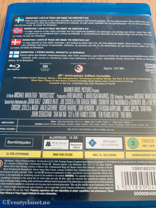 Woodstock: 3 Days of Peace and Music (1970). Blu-Ray.