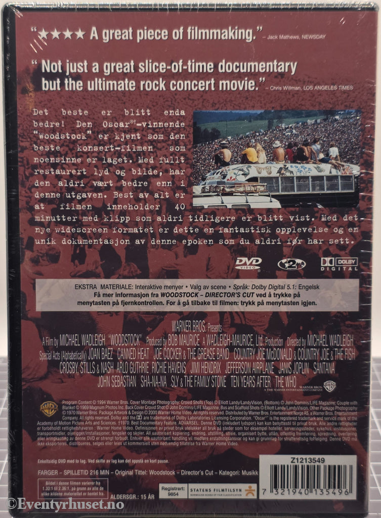 Woodstock: 3 Days of Peace & Music (Director's Cut). 1970. DVD. Ny i plast!