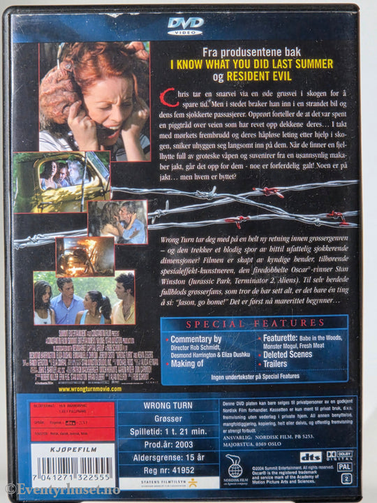 Wrong Turn (2003). DVD.