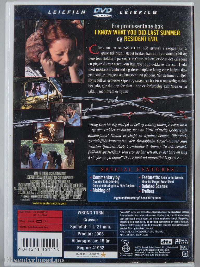 Wrong Turn (2003). DVD. CBS/Fox Video