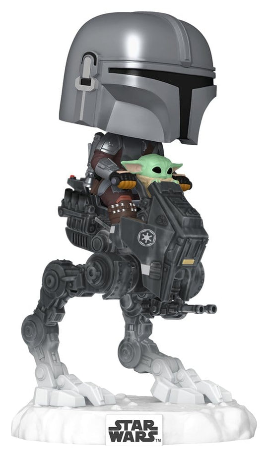 Star Wars: The Mandalorian and Grogu POP! Rides Deluxe Vinyl Bobblehead Figure The Mandalorian with Grogu in Imperial Remnant AT-RT 9 cm