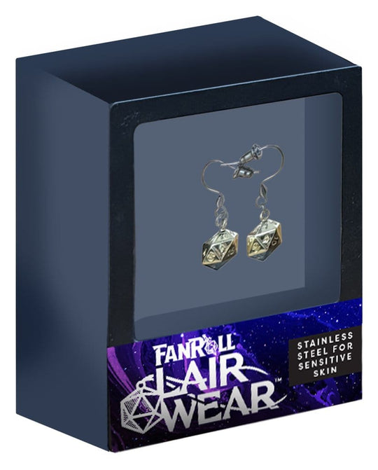 Lair Wear Dice Earrings D20 Gold Metal