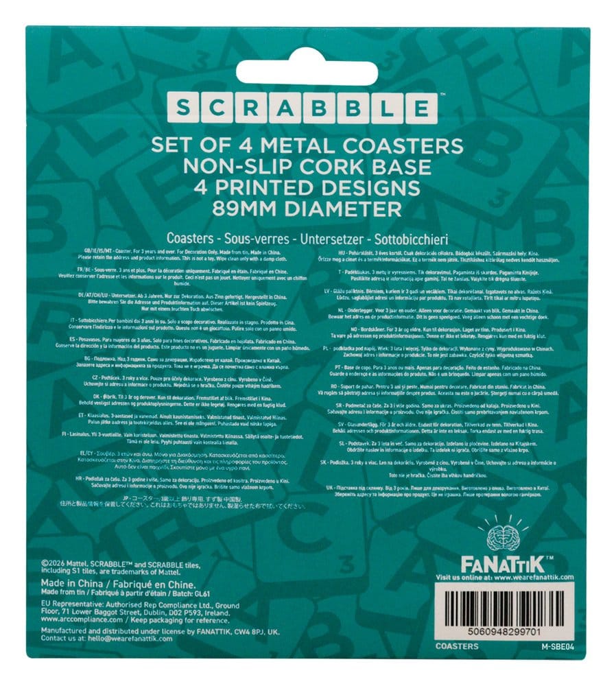 Scrabble Coaster 4-Pack Printed Metal