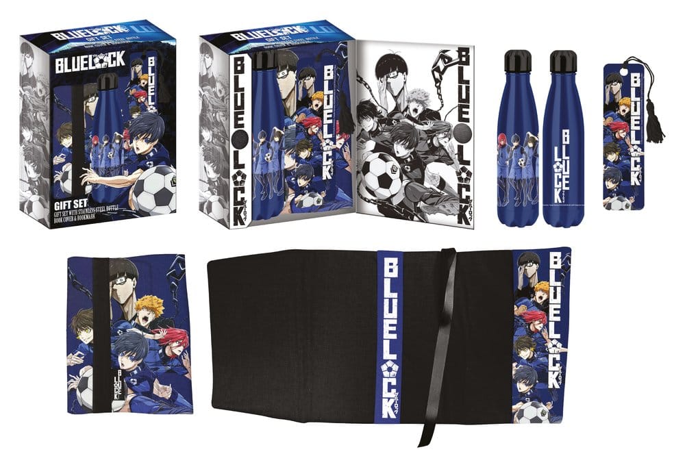 Bluelock Steel Bottle, Sticker, Book Cover Gift Set Blue