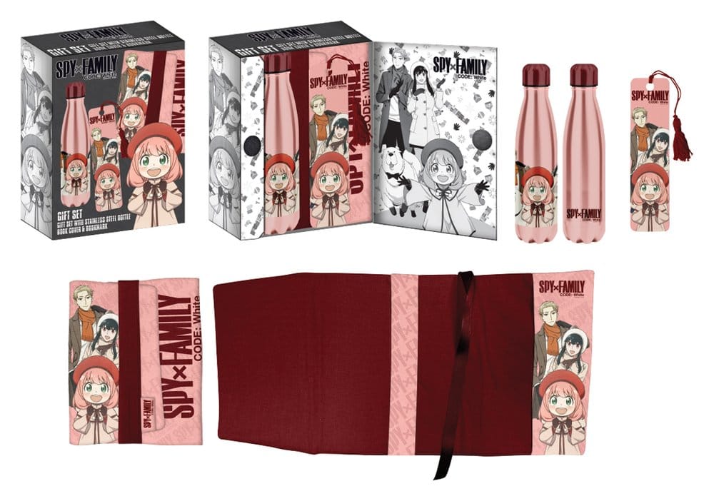 Spy x Family Steel Bottle, Sticker, Book Cover Gift Set Pink/Red